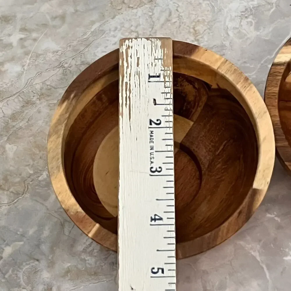 Wooden Tealight Candle Holders Set of 2 4.5 in Acai Wood Modern Minimalist MCM